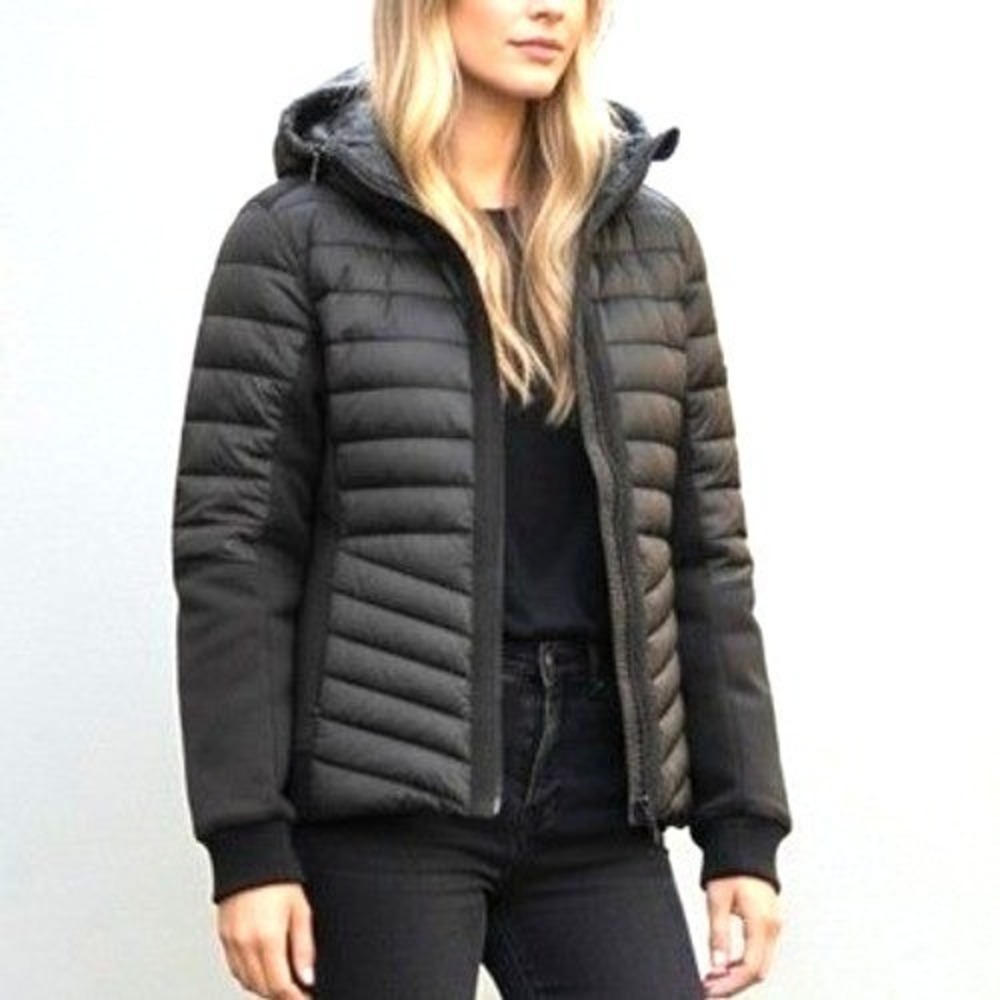Women's DKNY Sport Black Quilted Hybrid Hooded puffer Jacket Size Small P